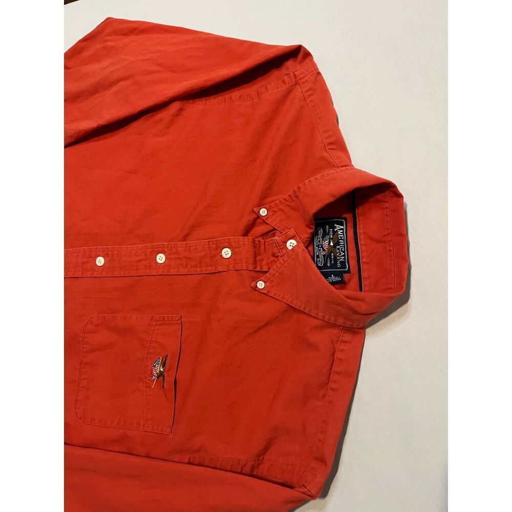 American Living Men's Solid Cotton Oxford Button Down Shirt Red/Orange
